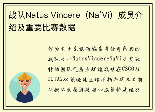 战队Natus Vincere（Na’Vi）成员介绍及重要比赛数据