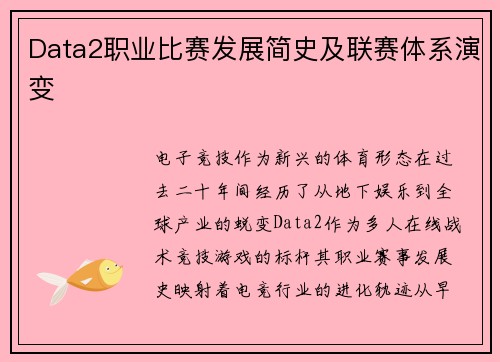 Data2职业比赛发展简史及联赛体系演变
