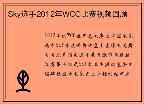 Sky选手2012年WCG比赛视频回顾