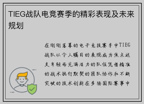TIEG战队电竞赛季的精彩表现及未来规划